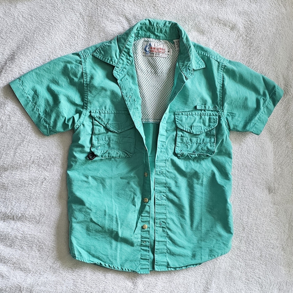Kids Teal Fishing Button-Up Shirt